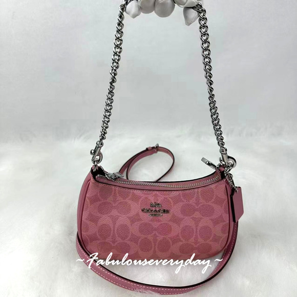 Coach Teri Mini Crossbody Bag In Signature Canvas In Sv/Dusty Pink CW323 NWT - Picture 1 of 8